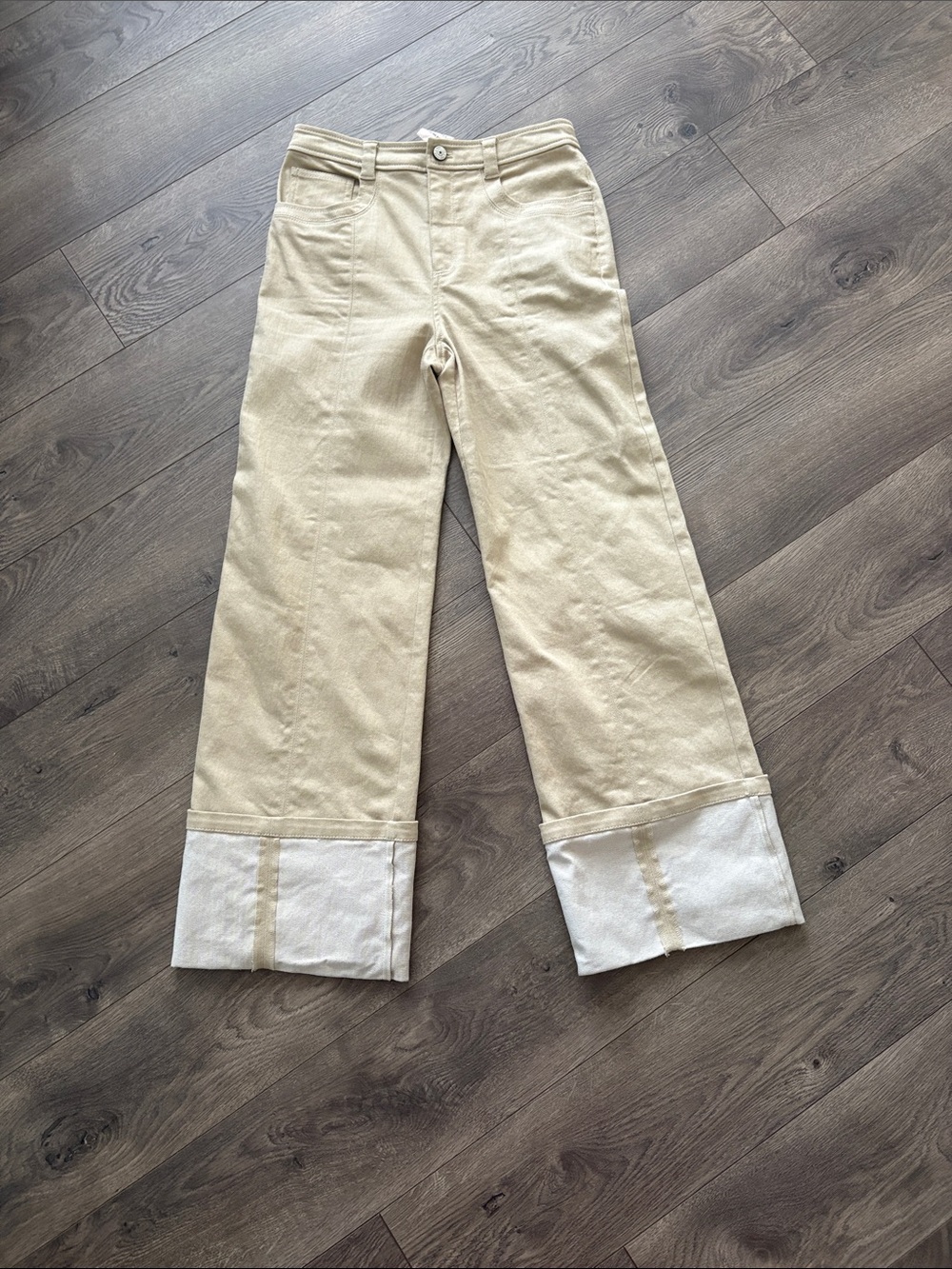 cinq a sept Cream Wide-Leg Jeans with Contrast Cuffs